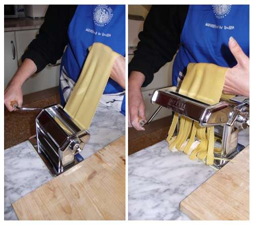 cutting-pasta rolling and cutting the beautiful pasta sheets